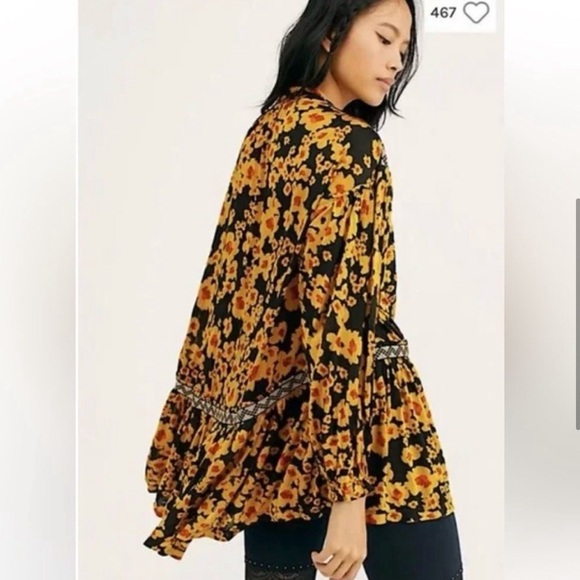 NWT Free People Love letter tunic top dress. Yellow/  black floral, long sleeve - Picture 3 of 14